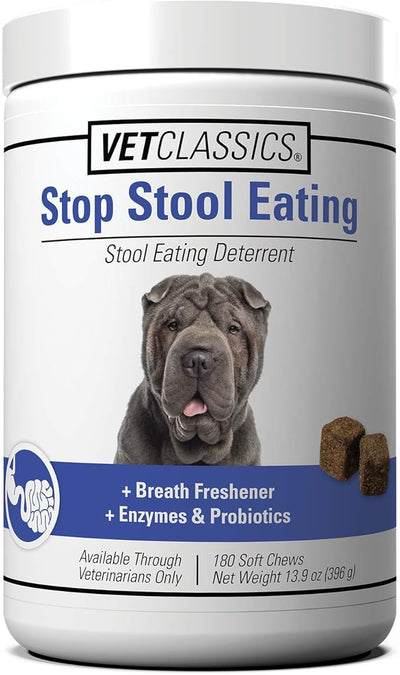 Vet Classics Stop Stool Eating Pet Health Supplement for Dogs – Dog Breath Freshener – Stops Dogs from Eating Stool – Enzymes, Probiotics – 180 Soft Chews