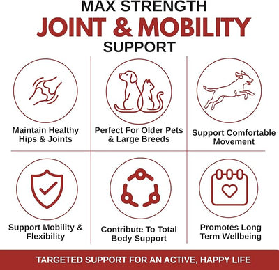Wholistic Pet Organics Max Strength Hip and Joint Supplement for Dogs & Cats - Cat & Dog Joint Supplement Powder, Chondroitin & MSM to Support Mobility - Glucosamine for Dogs & Cats - 4 oz - 28 Scoops