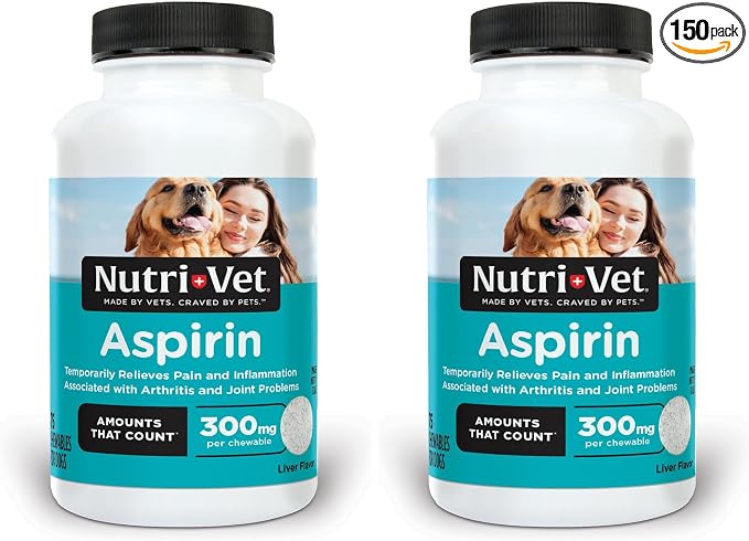 Nutri-Vet Aspirin for Dogs,Dog Aspirin,Pet Essentials,Inflammation Care,Joint Support for Seniors,Arthritis Pain Relief,300mg per Tablet,Over 50 lbs,75 Count (Pack of 2)
