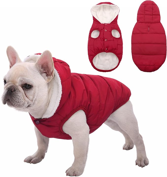 SAWMONG Waterproof Dog Winter Coat, Warm Fleece Lined Dog Jacket with Hood, Windproof Puppy Coat, Pet Apparel Vest Outdoor&Indoor Winter Activities(Red,XXL)