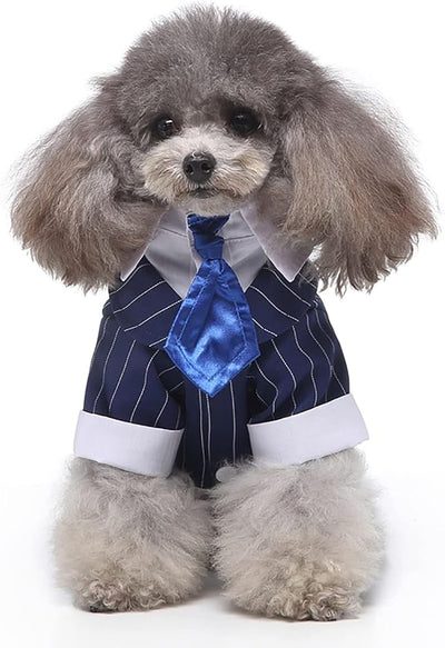QBLEEV Dog Tuxedo Suit with Bow Tie, Formal Black & White Striped Dog Costume Outfit, Doggy Tux Prince Dress for Wedding Party Birthday Holiday, Elegant Dogs Attire for Golden Retriever Husky Border