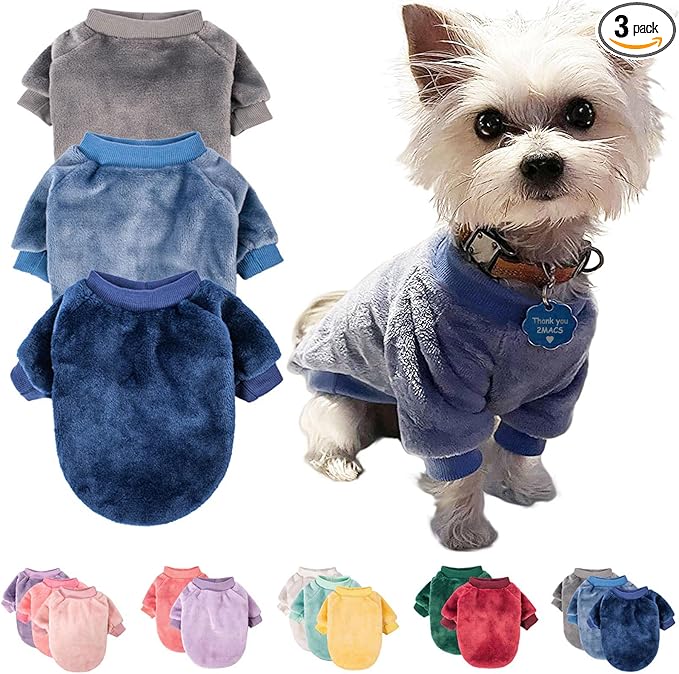 FabriCastle Small Dog Sweaters, 3-Pack Dog & Cat Clothes, Ultra Soft and Warm Pet Jackets for Small Dogs Boy & Girl, Winter Pet Apparel Costumes, Puppy Outfits (Grey,Blue,Dark Blue, Large)