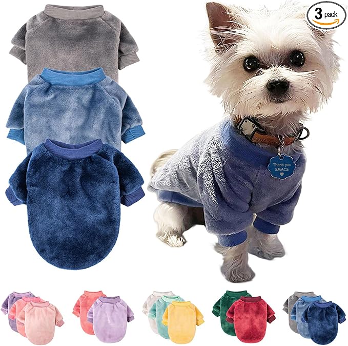 FabriCastle Dog Sweater, 3-Pack Dog & Cat Clothes, Ultra Soft and Warm Pet Jackets XXS XS for Small Dogs Boy & Cats, Winter Pet Apparel Costumes, Puppy Outfits (Grey,Blue,Dark Blue, XX-Small)