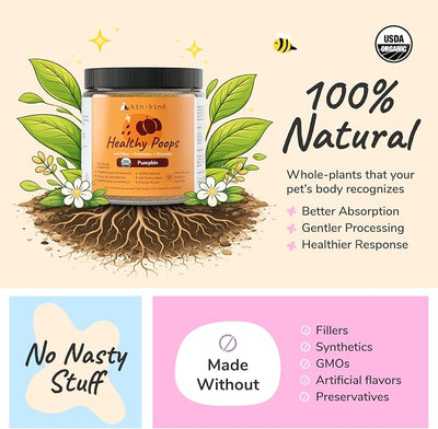 kin+kind Healthy Poops – USDA Organic Pumpkin Powder for Dogs and Cats – Prebiotic Pumpkin Powder, Supports Probiotic Activity – 4 oz