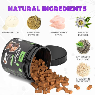 Hemp Calming Chews for Dogs - 150 pcs - for Stress, Travel, Check-ups, Barking, or Grooming - Anxiety Relief with Melatonin - Duck Flavored Calming Treats