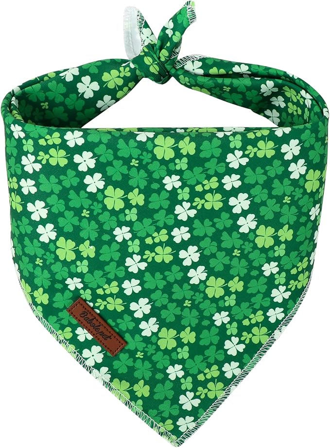 St. Patrick‘s Day Dog Bandana - Bold Green Shamrock Dog Neck Scarf, Soft Pet Bib for Puppy Kitten, Holiday Photo Dogs Cats Prop for Daily Use Parties & Pet Photography S
