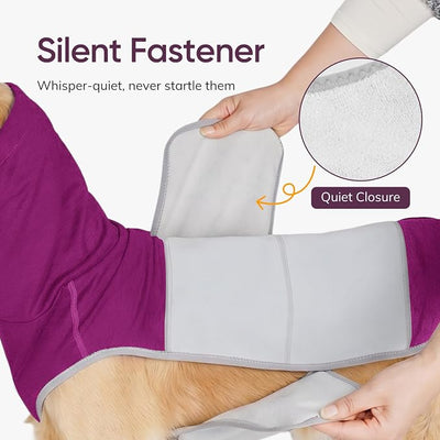 Dog Thunder Vest, Anxiety Relief Shirt with Noise-Reducing Hood, Calming Wrap, Gentle Compression Jacket for Thunder Storm, Fireworks Separation Stress, Fireworks,L, Purple