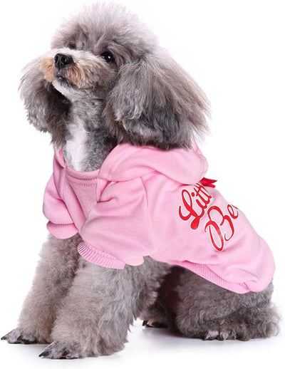Jecikelon Print Dog Hoodies for Small Dogs with Bow, Soft Fleece Puppy Clothes for Pet Cat, Warm Winter Outfits Cold Weather Coats, Cute Sweatshirt Puppies Costume (Large, Y01-Pink)
