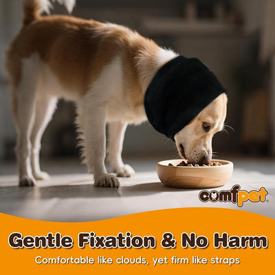 Dog Ear Snood Noise Protection, Dogs Ear Cover for Anxiety Headband Protector, Dog Calming Hood for Grooming and Bath Drying, Pet Dogs Earmuff Head Wrap for Ear Hematoma (Black, XL)