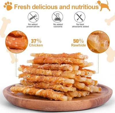 Chicken Wrapped Rawhides for Dogs Treats Puppy Training Snacks Sticks Dog Rawhide Chews All Natural Dog Treats 0.5lb