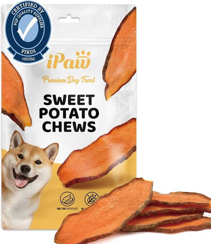 iPaw Sweet Potato Dog Treats, SQF Certified Single Ingredient Dog Treats for Vegetarian, All Natural Human Grade Puppy Chew, Rawhide Alternative, Hypoallergenic, Easy to Digest