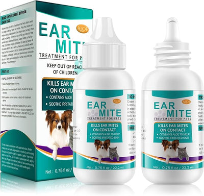 2Pack Ear Mite Treatment for Dogs and Cats,Dog Ear Infection Treatment,Aloe Ear Mite,Safe for Pets | 12+ Weeks | 0.75 fl oz 22.2ml