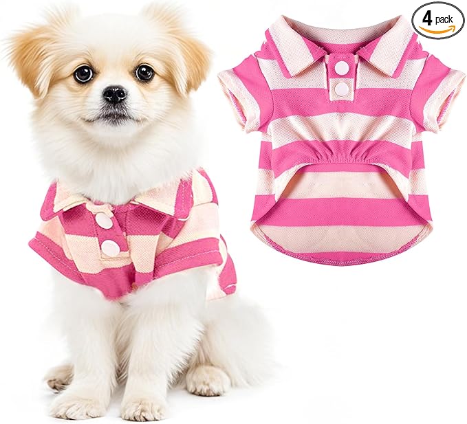 Dog Shirt Polo Shirt Striped Collar Puppy Clothes Summer Button Up Pet Clothes for Small Medium Dogs Cats for Boy Girl Pets (Pink, Large)