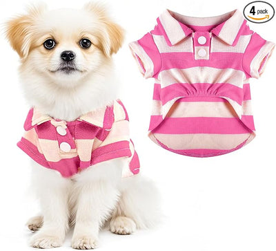 Dog Shirt Polo Shirt Striped Collar Puppy Clothes Summer Button Up Pet Clothes for Small Medium Dogs Cats for Boy Girl Pets (Pink, X-Small)