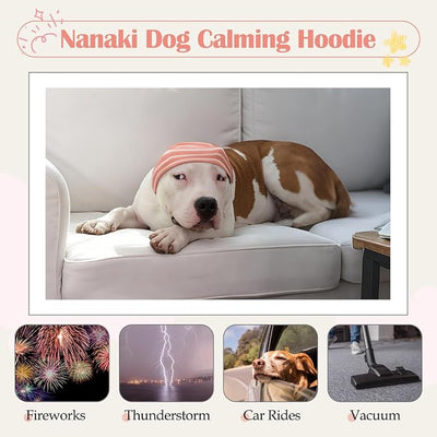 Nanaki Calming Hoodie Dog Grooming Ear Cover Anxiety Relief-No Shake Dog Ear Wrap Hematoma, Striped Head Wrap Snoods for Noise Protection, Bath, Fireworks, Thunderstorm, Blow Drying, Warm-Keeping