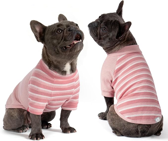 KYEESE 2Pack Waffle Dog Shirt with Sleeves, Lightweight Dog T Shirts for Small Medium Dogs Girl, Breathable Pet Tee Shirts Soft Dogs Clothes for Daily Wear, Pink+Striped, XL