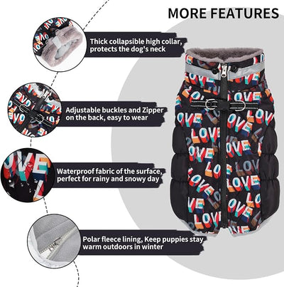 CuteBone Waterproof Winter Coat with Harness, Reflective Warm Jacket with Zipper for Cold Weather, Snowsuit for Small Medium Large Dogs YRFN22XL