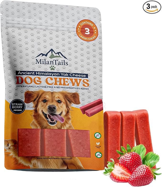 Premium Natural Fruit-Flavored Himalayan Yak Chew for Dogs - 300g, All-Natural, Long-Lasting, Authentic Yak Milk, Healthy Dental Chew, High-Protein (Large, Strawberry)