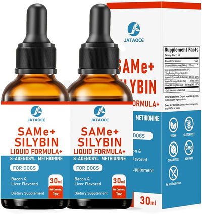 SAMEe for Dogs 500mg Liquid Drops with Silybin – Bacon Liver Flavored Liver Support Supplement for Dogs – S-Adenosyl Methionine & Milk Thistle Extract 60ml (2oz)