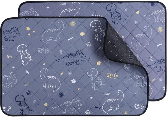 IEUUMLER Washable Pee Pads for Dogs, 2 Pack Non-Slip & Waterproof Pack Whelping Pad, Reusable Washable Puppy Potty Training Pad with Fast Absorbent for Playpen EU007 (Gray Dinosaur, 36"X24"-2pcs)