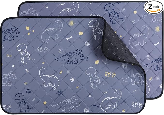 IEUUMLER Washable Pee Pads for Dogs, 2 Pack Non-Slip & Waterproof Pack Whelping Pad, Reusable Washable Puppy Potty Training Pad with Fast Absorbent for Playpen EU007 (Gray Dinosaur, 24"X18"-2pcs)
