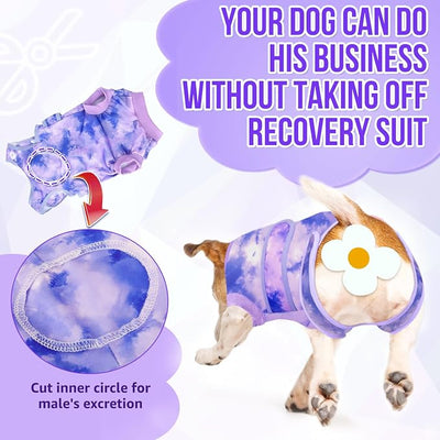Lukovee Recovery Suit for Dogs, Zipper-On Onesie for Female Male Dog, Abdominal Wounds Cone E-Collar Alternative, Prevent Licking Spay (3XL, Purple Tie-dye)