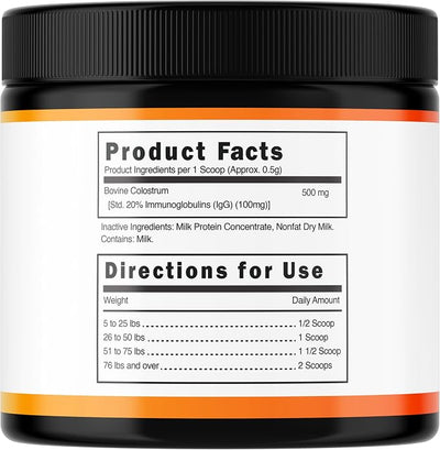 Bovine Colostrum for Dogs (90g) Raw Colostrum Powder for All Ages, Breeds & Sizes - Immune, Allergy, Skin & Itch Support - 20% Immunoglobulins - Non GMO, Third Party Tested, USA Made - 3.17oz