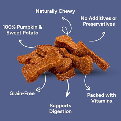 Gaines Family Farmstead Pumpkin & Sweet Potato Dog Bones – 6 oz Bag, Natural, Grain-Free Dog Treats for Digestive Health & Immunity – High-Fiber, Vitamin-Rich Chews, Made in USA