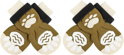 PUPTECK Anti-Slip Dog Socks with Double Sides Grips for Small Medium Large Dogs Hardwood Floors Prevents Licking, Dog Shoes for Hot Pavement Traction Control Paw Protector for Senior Dogs, Brown S