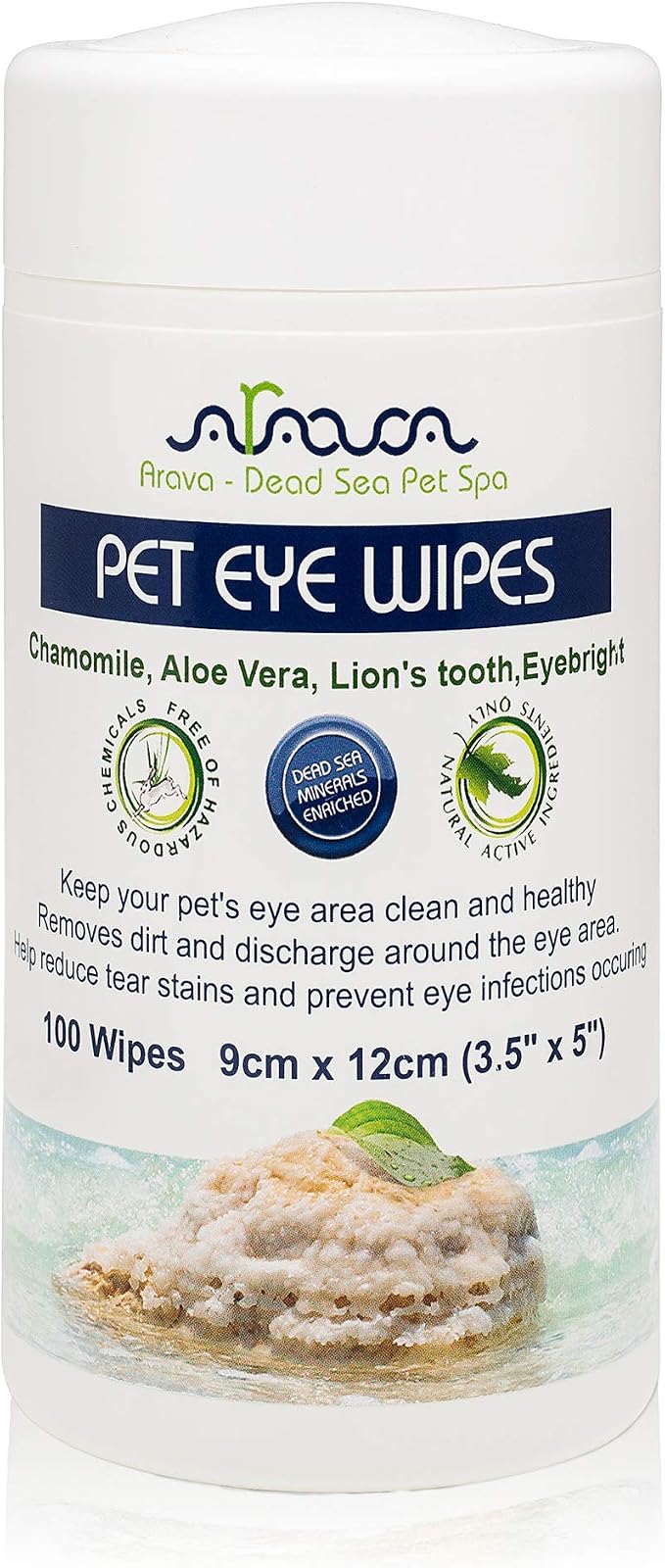 Arava Dog Eye Wipes and Cat Eye Cleaner - 100 Count Natural Dog Tear Stain Remover Wipes - Gentle Pet Wipes for Face, Eye Discharge, Booger, and Crust Removal, Safe for Puppies and Kittens