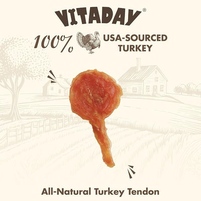 VITADAY All Natural Turkey Tendon Dog Treats, Lollipop, 4-Pack | Long-lasting dog training treats, rawhide-free, made of USA-sourced turkey tendons