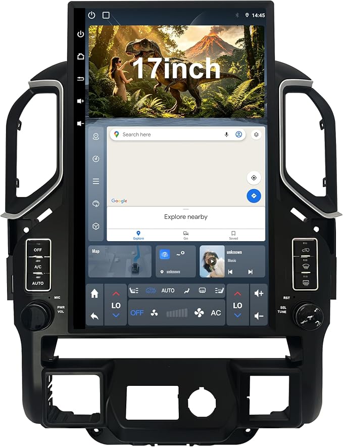 CUSP 17 Inch Android 14 Car Stereo for Chevy Silverado and GMC Sierra 2019+ | without OEM AUX port featuring head unit wireless CarPlay GPS navigation SWC Android Auto backup camera and plug-and-play
