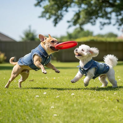 Dog Jean Jacket, Blue Denim Lapel Vest Coat T-Shirt Costume, Cute Girl Boy Puppy Clothes, Comfort and Cool Apparel, for Small Medium Dogs Cats, Machine Washable Dog Outfits (XS, Blue)