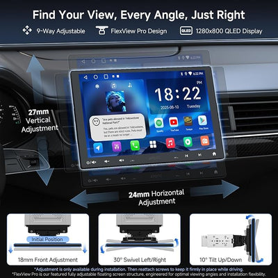 A5L 10 inch Android Double DIN & Single DIN Car Stereo, Floating QLED Touchscreen, Wireless Carplay & Android Auto, WiFi/USB/Bluetooth Tethering, Backup Cam, HDMI Out, DSP, ChatGPT AI