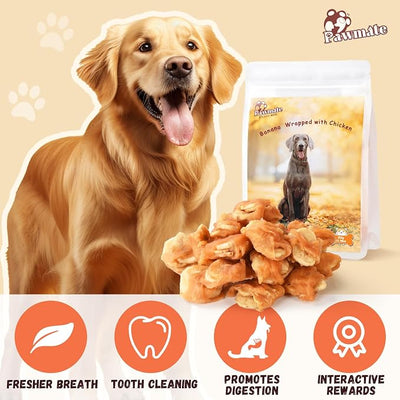 Pawmate Dog Treats Chicken Wrapped Banana Slices with 1% Taurine, Healthy Training Snacks Rich in Natural Fiber, Rawhide-Free Grain-Free Soft Chews for Small Medium Dogs, 10.6 oz