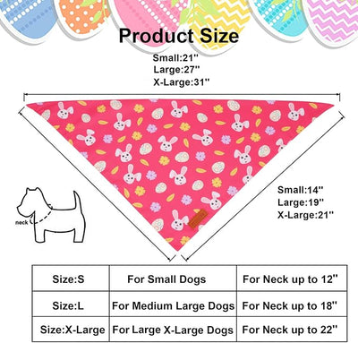 PTDECOR Easter Dog Bandana, Pink Rabbit Reversible Holiday Dog Scarf, Multi Size, Triangle Pet Easter Bandanas for Medium Large Dogs Pets (Large)