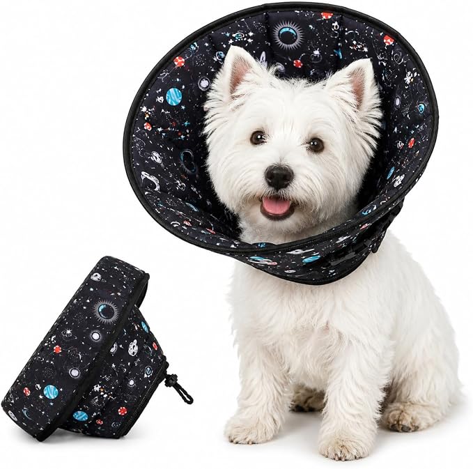 Avont Dog Cone Alternative, Adjustable Soft Comfy Foldable E Cones for Medium Large Dogs After Surgery, Escape-Proof Elizabethan Collar for Surgical Wound Recovery Stop Licking -Star(S)