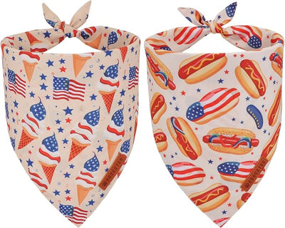 ADOGGYGO American Flag Dog Bandana, Ice Cream Hamburg Flag Pet Scarf, Premium Durable Fabric, Patriotic 4th of July Bandanas for Extra Large Dogs Pets (X-Large)