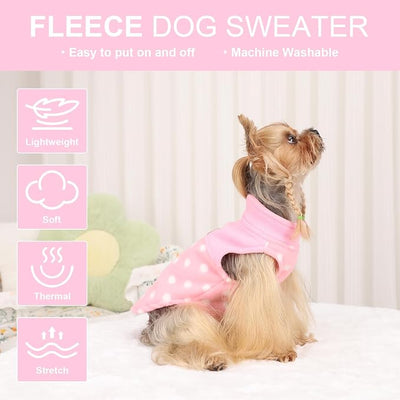 Pink Polka Dot Print Dog Sweater Dog Sweaters for Small Dogs Girl Boy Fleece Puppy Sweater Warm Soft Pet Holiday Clothes for Small Cats and Dogs Chihuahua Sweaters