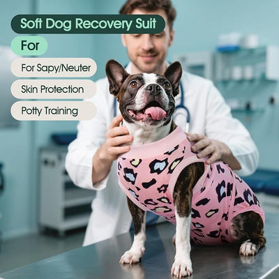 Kuoser Dog Recovery Suit for Dogs After Surgery,Professional Surgical Onesie for Female Male Dogs Spay Neuter,Soft Dog Surgery Suit Bodysuit for Abdominal Wounds Skin Disease,Pink Leopard XL