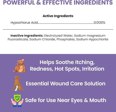 Chew + Heal Labs Hypochlorous Acid Lotion for Dogs – 4oz Dog Wound Spray for Cuts, Burns, Sores, Abrasions, and More – Non Toxic and Chemical Free Hot Spot Lotion – Made in the USA