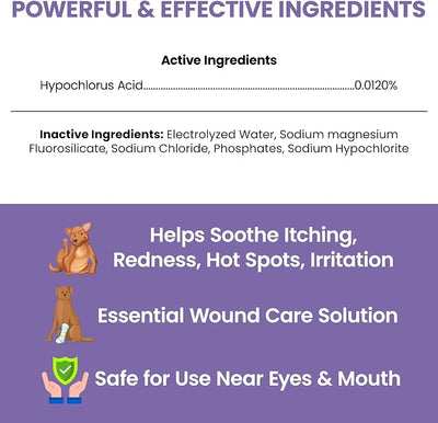 Chew + Heal Labs Hypochlorous Acid Lotion for Dogs – 2oz Dog Wound Spray for Cuts, Burns, Sores, Abrasions, and More – Non Toxic and Chemical Free Hot Spot Lotion – Made in the USA