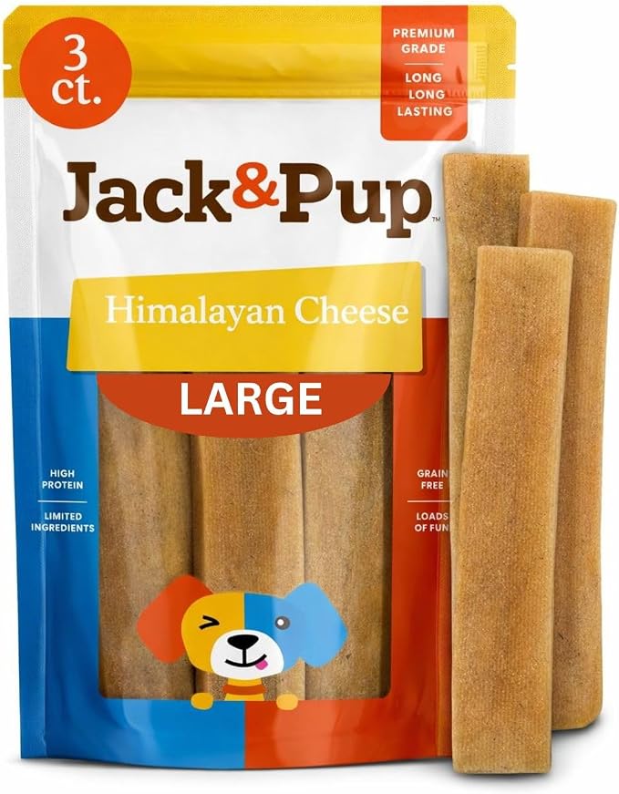Jack&Pup Yak Cheese Himalayan Dog Chews | Dog Yak Chews for Large Dogs Aggressive Chewers | Hard Yak Cheese Stick (9oz, 3 Pack)