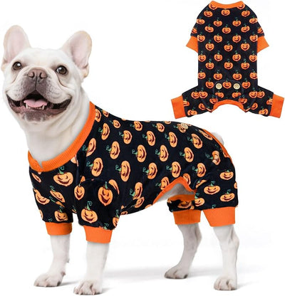 KYEESE Halloween Dog Pajamas for Small Dogs Boy Girl Adorable Pumpkin Dog Pjs Pet Onesie 4 Legs Doggie Jammies Stretchable Festival Doggy Clothes Halloween Costumes,Large