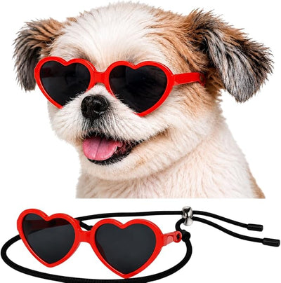 G016-1 Dog Pet Heart Costume Sunglasses for Small to Medium Breed (Up to 15 lbs, Heart Red)