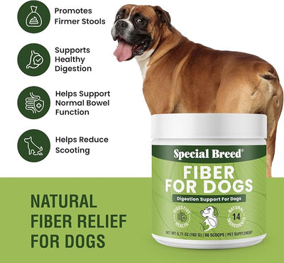 Fiber for Dogs Psyllium Husk, Beet Root, Dandelion Root, Miscanthus Grass & Prebiotics - Dog Fiber Supplement with Flax, Pumpkin, Apple - For Constipation, Diarrhea, Scooting & Anal Gland Support