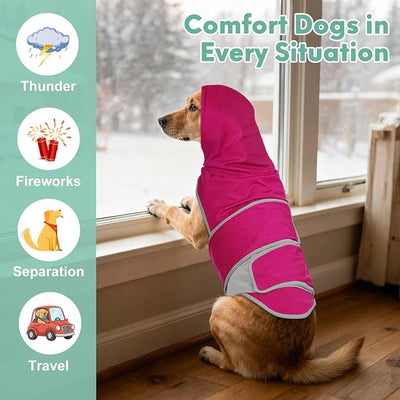 Dog Anxiety Shirt with Hood, Thunder Vest Noise-Reducing, Skin-Friendly Relief Calming Jacket for Storm, Separation, Festive Fireworks, Vet Visits, XXL, Bright Red