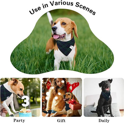 E-Clover Green Dog Bandanas Boy & Matching Scrunchie Set Plaid Dog Scarf Kerchief for Medium Large Dog Pet Bandana Owner Gifts Blue St Patrick Spring