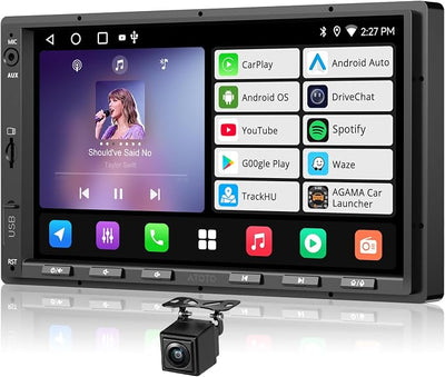 ATOTOZONE A5L 7inch Android Double DIN Car Stereo & Backup Camera, Wireless CarPlay& Android Auto Touchscreen Head Unit, WiFi/Bluetooth/USB, 2G+32G,MirrorLink, 24B-EQ DSP, FM/AM,GPS Tracking &AI Chat