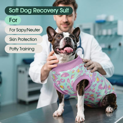 Kuoser Dog Recovery Suit for Dogs After Surgery,Professional Surgical Onesie for Female Male Dogs Spay Neuter,Soft Dog Surgery Suit Bodysuit for Abdominal Wounds Skin Disease,Light Purple Leopard S